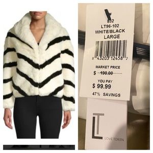Love Token Faux Fur Chevron Black/white coat L